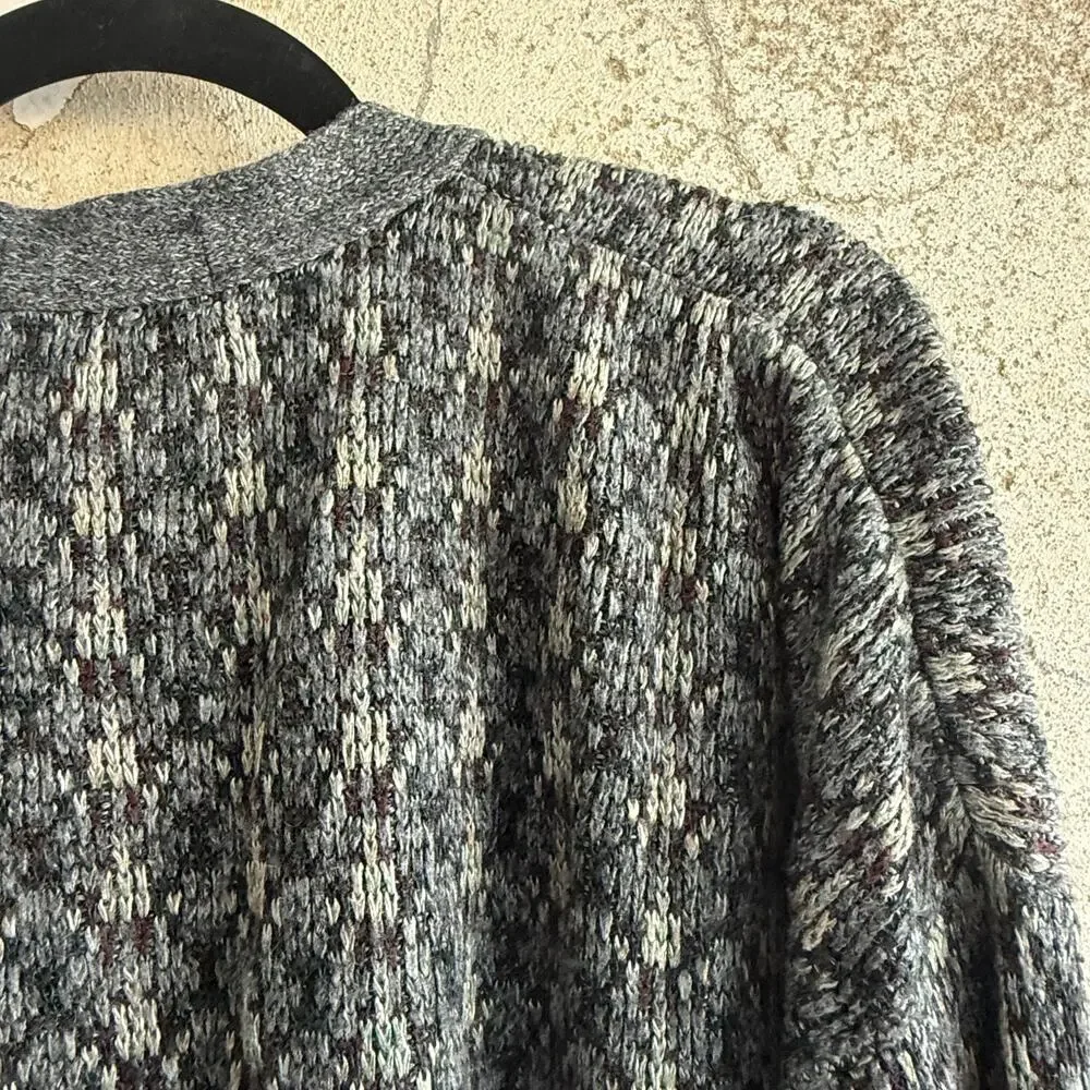 Vtg Grandpa Cardigan Geometric Knit Button Front Grey Neutral Lavane NY Unisex M